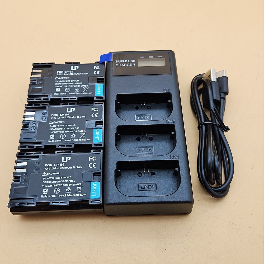 LP-E6 Battery Lot Of 3 With USB Triple Charger For Canon (3rd Party)